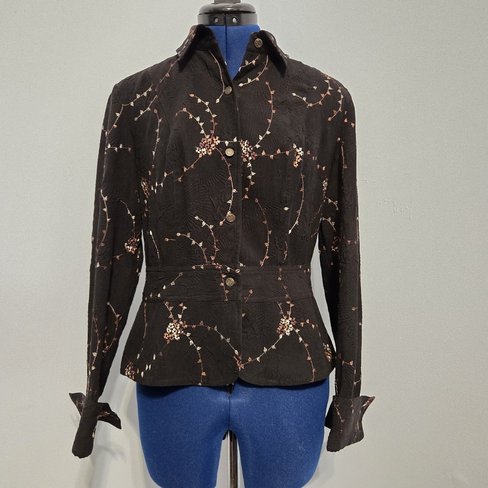 Vintage Black Embroidered Button Down Shirt Size PXS